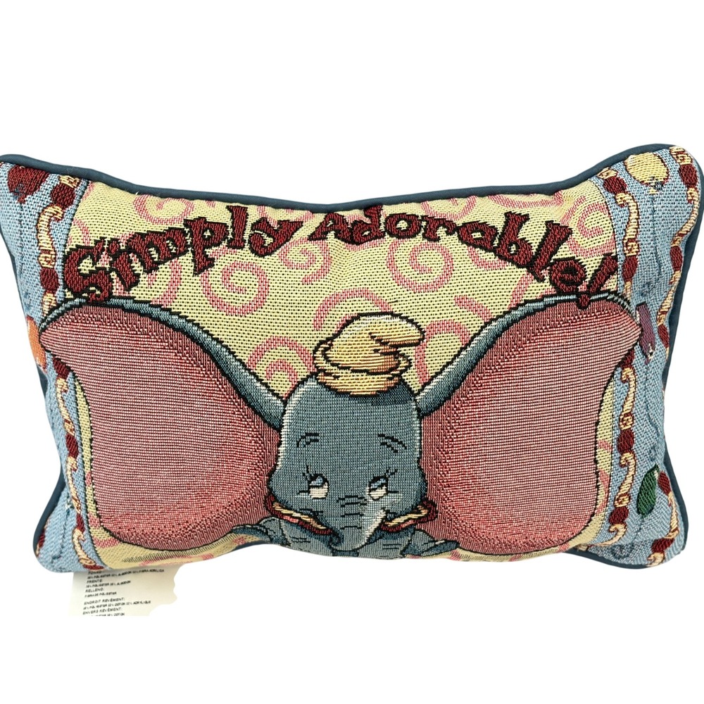 Disney Dumbo Simply Adorable Woven Tapestry Throw Pillow Blue Nursery Decor USA
